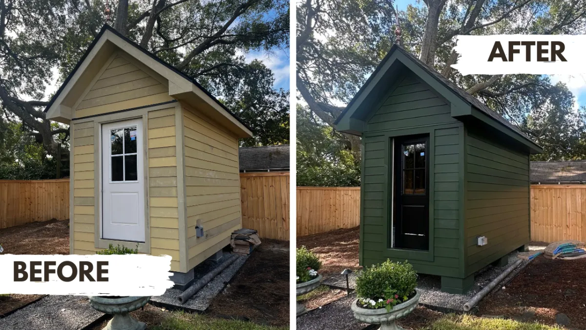 Shed exterior painting - dark green finish