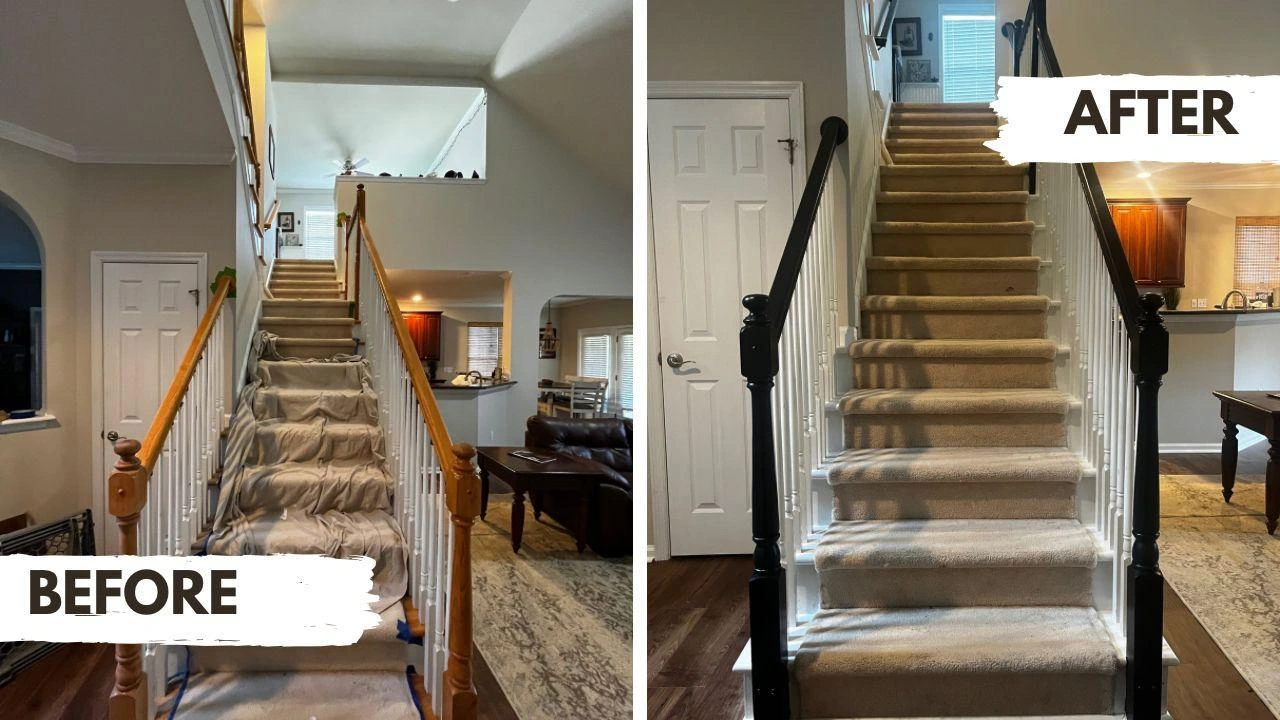 Interior staircase painting - before and after